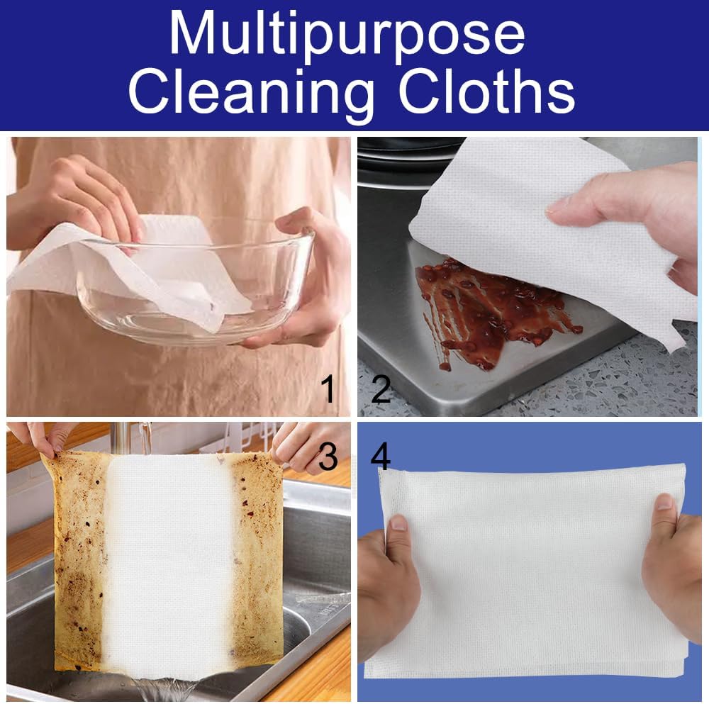 Disposable Dish Cloth and Cleaning Handi Wipes, 100ct, Multi-Use Rags for Kitchen, Bathroom and Windows, White