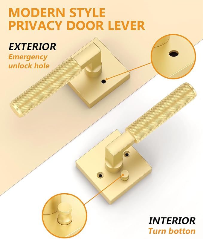 Asidrama 4 Pack Gold Privacy Door Handles, Door Lever with Door Knobs Indoor for Bedroom or Bathroom, Heavy Duty Door Handles Interior with Locks for Left Right Sided Doors