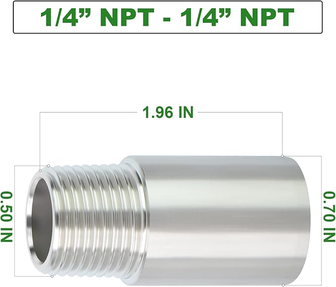 TAISHER 2PCS Stainless Steel Pipe Fittings, 1/4" NPT Male x 1/4" NPT Female Threaded, 2" Length Nipple Cast Pipe