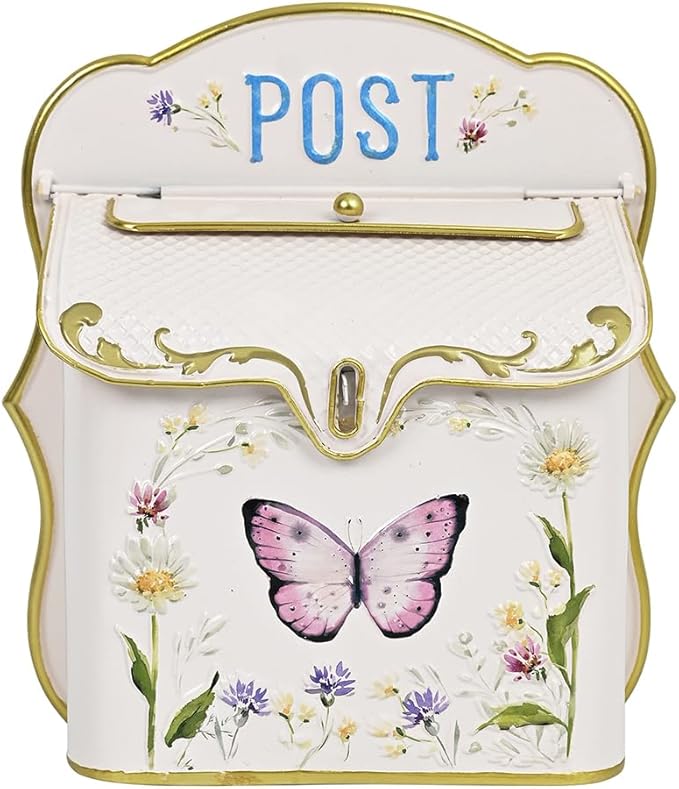 Mailbox Wall Mount Mailboxes for Outside Vintage Mail Boxes for House Outside Metal Drop Box Antique Style Nostalgic Charm Home Decorative Butterfly Pink