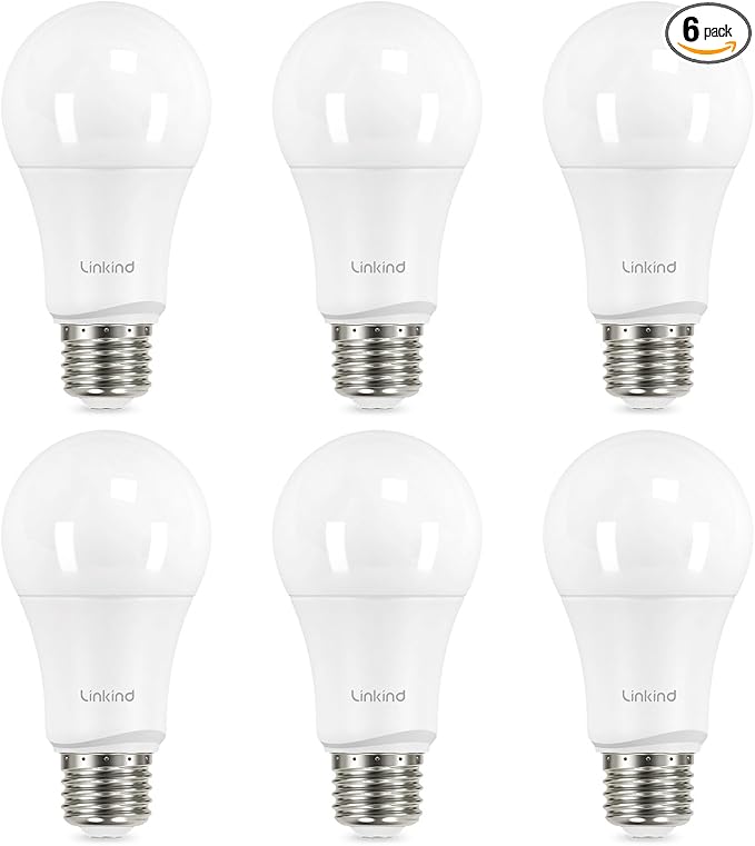Linkind A19 LED Light Bulbs Dimmable, 100W Equivalent, E26 Base, 5000K Daylight, 15.5W 1600 Lumens CRI80+, 120V, UL Listed FCC Certified, LED Lights for Bedroom Living Room Home Office, 6 Packs