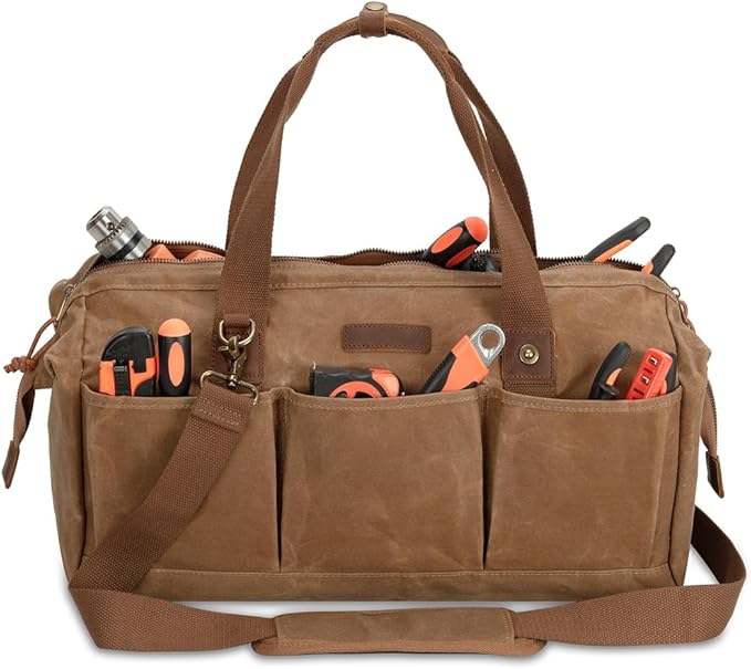 Heavy Duty 18-Inch Tool Bag with 12 Pockets, Large Zippered Tool Organizer, Portable Empty Toolbox for Mechanics, Electricians, DIY – Durable Soft Handle, Ideal Father’s Day or Birthday Gift