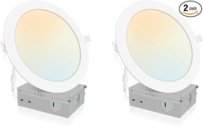 2 Pack Recessed Lighting 7 Inch with Junction Box, 5CCT 7 Inch LED Recessed Lights Dimmable 2700K/3000K/4000K/5000K/6000K, 16W 1300lm Ultra Thin Recessed Lighting - ETL and Energy Star Certified