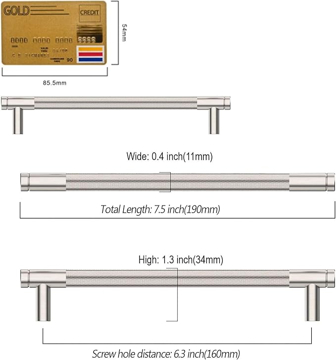 Amerdeco 10 Pack Brushed Satin Nickel Cabinet Hardware - 6.25 Inch(160mm) Hole Center Drawer Pulls for Kitchen, Bathroom, Dresser