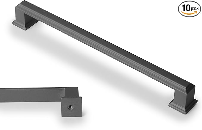 10 Pack 7.5 Inch(192mm) Hole Center Matte Dark Gunmetal Gray Modern Cabinet Pulls Kitchen Cabinet Handles Kitchen Cabinet Hardware Timeless Drawer Pulls for Dresser Cupboard Wardrobe, Gray(7.5x10)