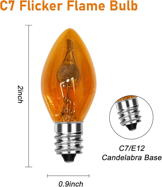 E12 Flicker Flame Replacement Candle Bulbs, 25-Pack Orange Flame Light Bulbs for Home Decor, Energy-Efficient Flickering Light Bulbs for Chandeliers, Wall Sconces, and Lanterns, UL Listed
