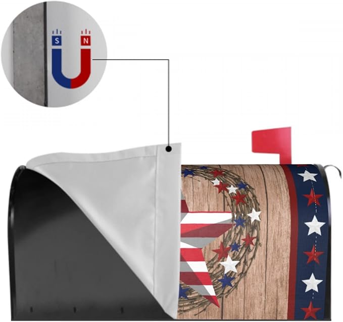 Kawani American Star Patriotic Mailbox Cover Magnetic 25.5 x 21 Inch Farmhouse Rustic Post Box Cover Wraps Garden Yard Home Decor for Outdoor