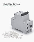 AC Miniature Circuit Breaker, 25 Amp 120V/240V 2 Pole DIN Rail Mount Circuit Breaker, Thermal Magnetic Trip, Solar AC Disconnect Switch MCB C25