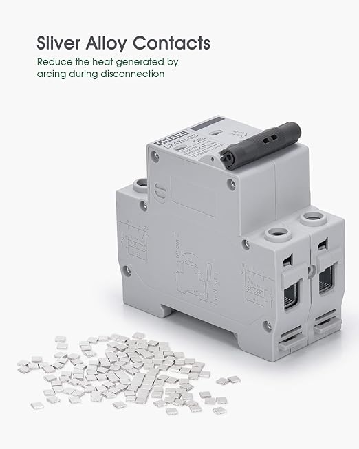 AC Miniature Circuit Breaker, 32 Amp 120V/240V 2 Pole DIN Rail Mount Circuit Breaker, Thermal Magnetic Trip, Solar AC Disconnect Switch MCB C32