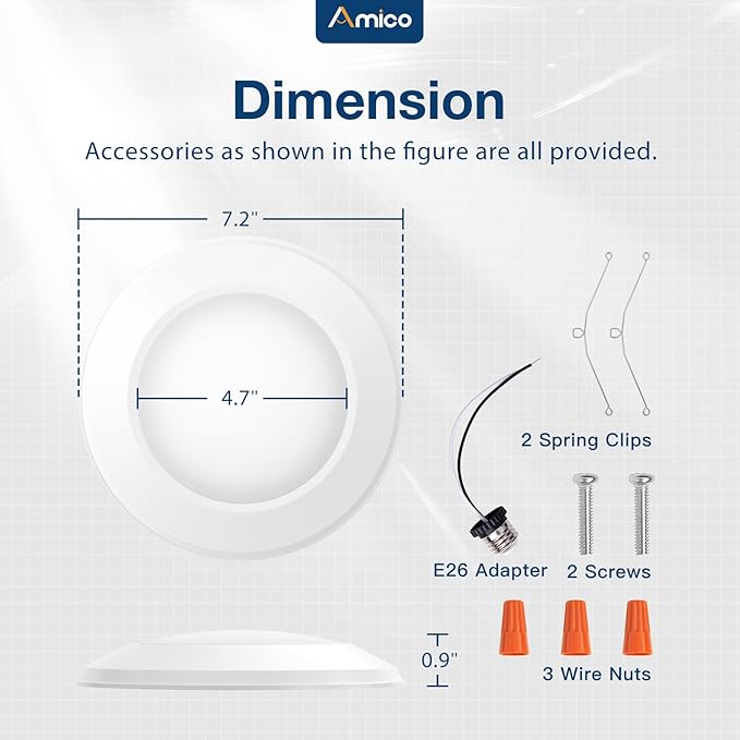 Amico 24 Pack 5/6 Inch LED Disk Lights, Dimmable Flush Mount Ceiling Disc Lights, 2700K/3000K/4000K/5000K/6000K Selectable, 12W Eqv 110W, 1050LM, Low Profile Surface Mount Ceiling Light, ETL&FCC