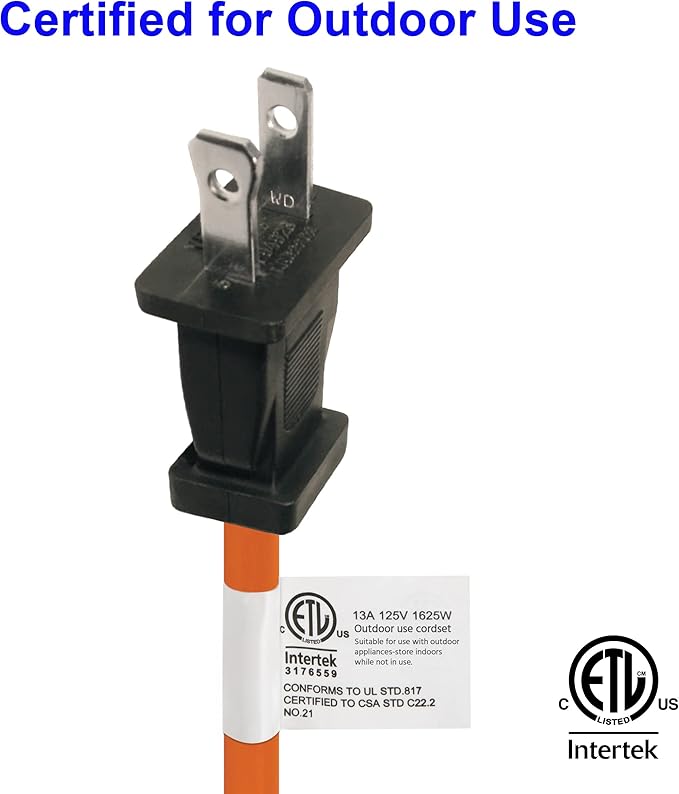 Clear Power 16 Gauge 3Prong Cords (16/2-2-Prong Polarized, Orange, 25 ft)