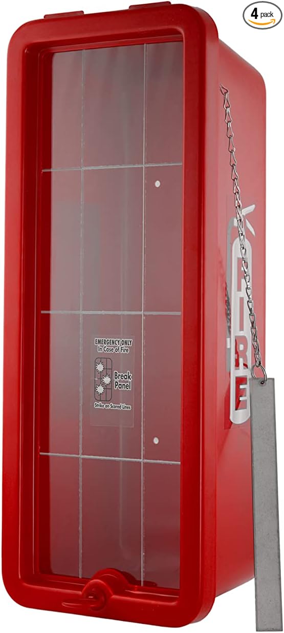 Fire Extinguisher Cabinet Fire Extinguisher Box Outdoor Fire Cabinet Mounted Fire Extinguisher Cabinet Fire Extinguisher Cover (Red with Breaker Bar Attachment, Rx350, Plastic, 5 Pounds, 4, AKA1)
