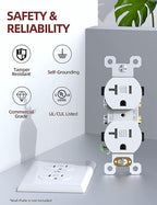AIDA 20 amp Outlet Duplex Electrical Receptacle Outlets,Tamper Resistant,Heavy-Duty Receptacle Wall Outlet,Residential,TR,3-Wire, Self-Grounding Clip, NEMA 5-20R,UL Listed 50 Pack, White
