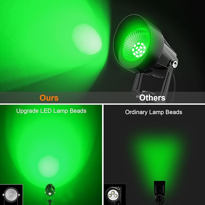 Halloween Green Landscape Spotlights, 14 LED Landscape Lighting with US Plug, IP65 Waterproof Outdoor for Tree Yard Garden Pathway Christmas Decor, 4 Pack