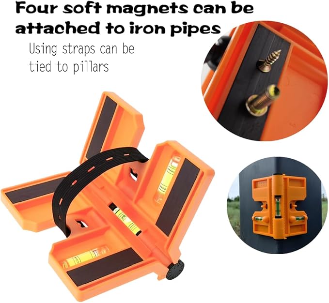 270 ° foldable column level with vertical soft magnet for woodworking, decoration, and steel structure construction. Horizontal ruler with tie straps ﻿ (orange)