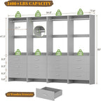 Aheaplus Closet System Closet Organizer, Wood Closet Organizer System, Walk-in Closet or Small Closets Wardrobe, Clothes Rack with Hanging Rods, 8FT Closets, Set of 4, Grey