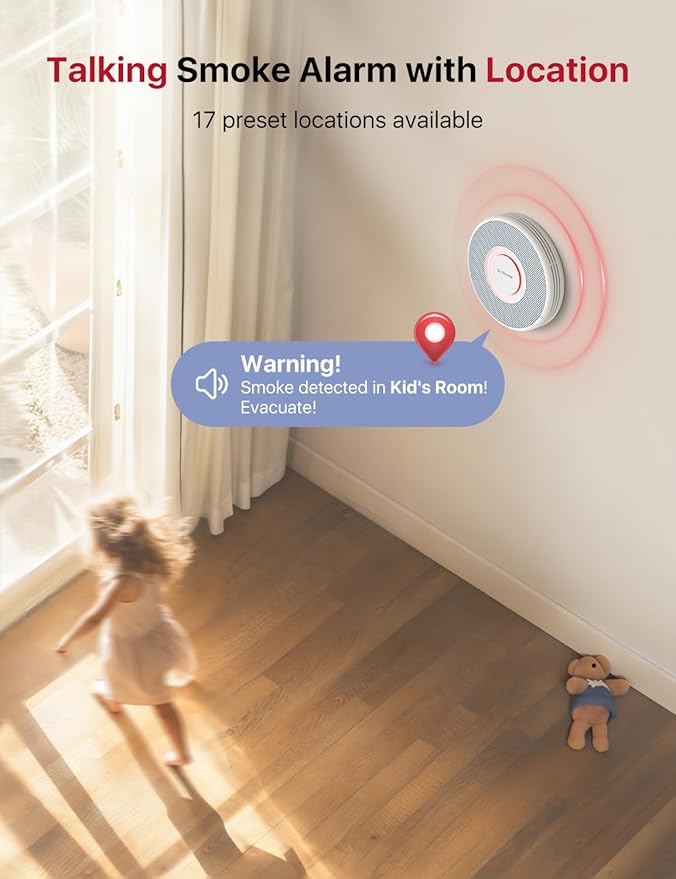 X-Sense Smart Smoke Detector with Voice Alerts and 17 Locations, Wi-Fi Smoke Alarm with SBS50 Base Station (Not Included), Test from APP, Wireless Interconnected Fire Alarm, Model XS0B-MR, 1-Pack