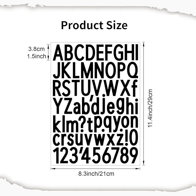 10 Sheets Vinyl Letter Number Stickers, Self-Adhesive Alphabet Stickers, Waterproof Mailbox Number Sticker Letters for Mailboxes,Door,Cars,Boats, Address Signs (Black, 1.5 inch)