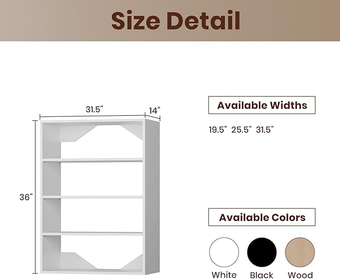 ROOMTEC 31.5" Shelf Short Tower Closet Unit, Modular Closet System with Shelf, Wardrobe Organizer for Bedroom or Walk-in Closet, Wall Mounted, Customizable Clothes Storage Unit, White