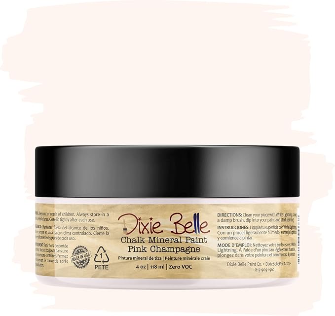 Dixie Belle Paint Company Chalk Finish Furniture Paint - Pink Champagne (4oz) - Matte Pale Pink Chic Chalk Mineral DIY Furniture Paint