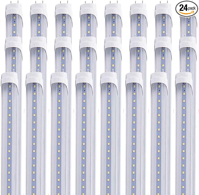 24 pcs 4FT 24W T8 LED Tube Light White Daylight 6000k 4' LED Bulbs Garage Warehouse Shop Light Ballast Bypass G13 Base T10 T12 Fluorescent lamp Replacement AC100-277V Clear Cover
