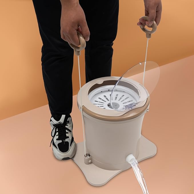 Mini Portable Washing Machine, 2 in 1 Hand Cranked Manual Clothes Non-Electric Washing Machine and Spin Dryer, 9L Capacity Washer/Dryer for Camping, Apartments, RV's, Outdoor(Apricot Large)