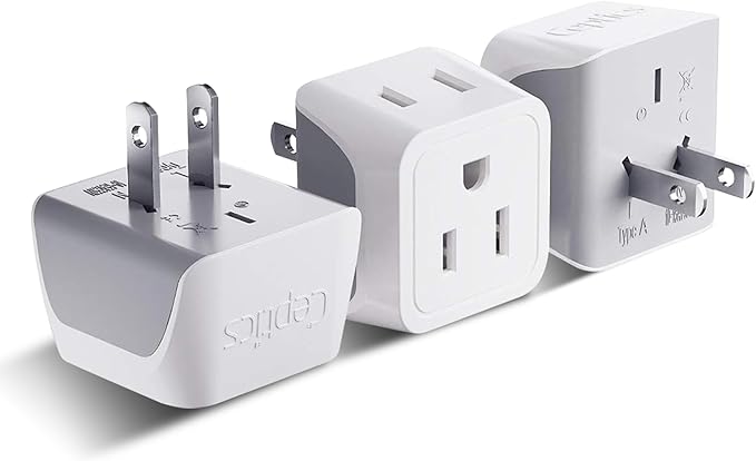 Japan, Philippines Travel Adapter Plug by Ceptics - USA 3 Pin Polarized to 2 Prong Unpolarized - Type A (3 Pack) - Dual Inputs - Ultra Compact - Perfect for Cell Phones, Tablet, Camera Chargers (CT-6)