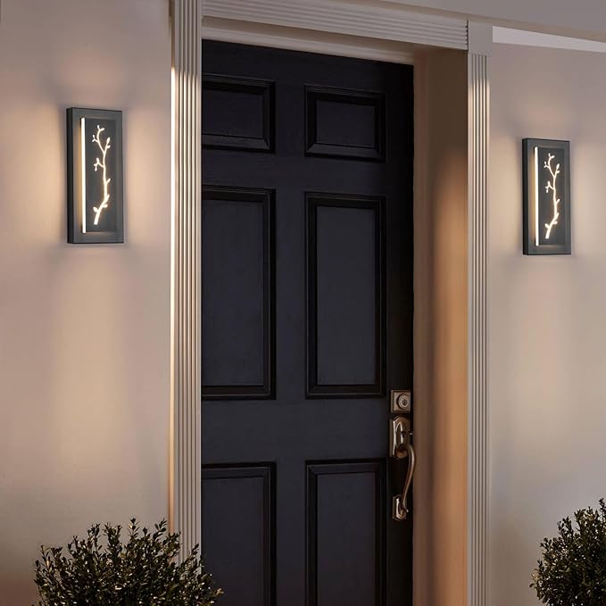 tewei LED Outdoor Wall Sconce, 15.7'' Black Outdoor Front Porch Lights Modern Exterior Lighting Fixtures, LED Exterior Wall Sconce for House, Hallway, Warm White 3000K, 2 Pack