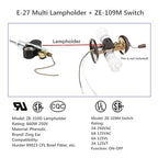 Ceiling Fan Light E-27 Multi Lampholder Socket Switch Zing Ear ZE-310D Socket with ZE-109M Pull Chain Switch (Antique Bronze)