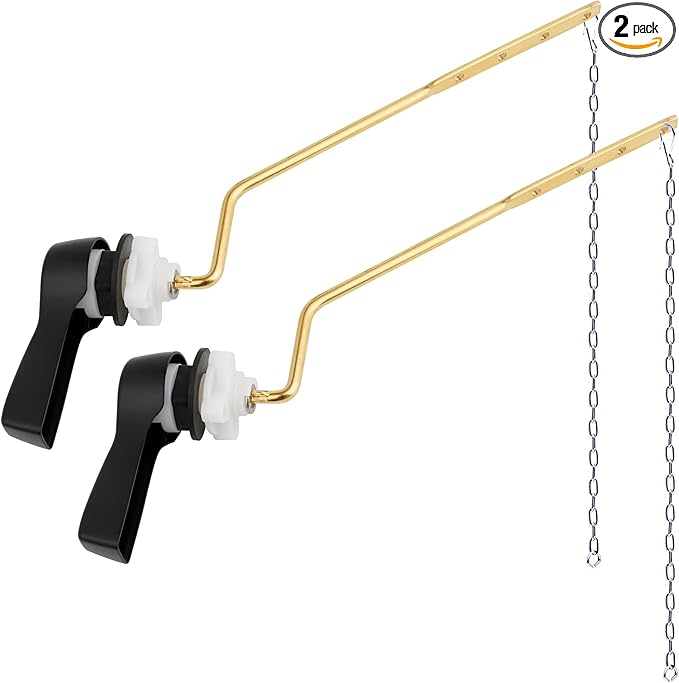 Hibbent 2 Pack Universal Side Mount Toilet Handle Angle-Mount Adjustable Tank Flush Lever Replacement Handle with 2 Pieces Stainless Steel Flapper Chains for Most Side Mount Toilets-Matte Black