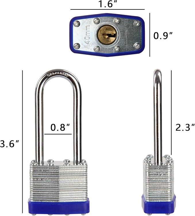 SEPOX® 2PCS Heavy Duty Padlock Keyed Alike, 40MM 1-9/16" Laminated Steel Lock Body, 2-3/8" Extra Long Shackle, Ideal for Gym Locker, Sheds, Gate, Warehouse, Tool Box, Hasp (4 Keys Same)