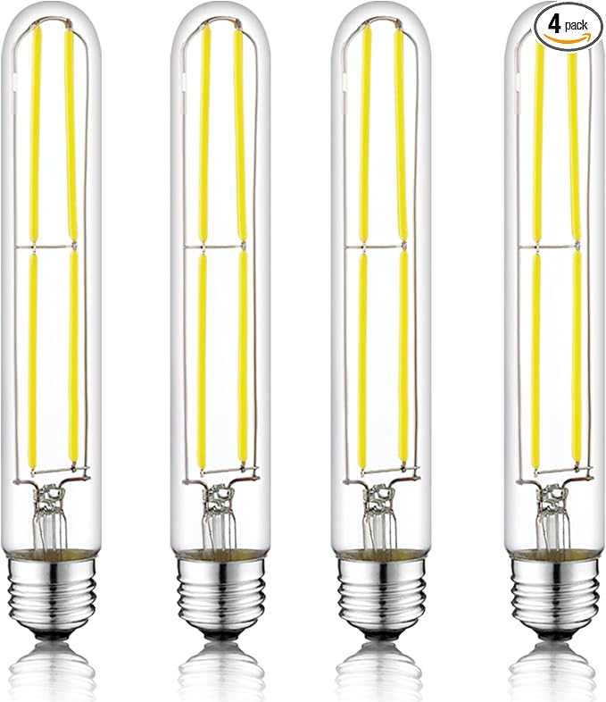 7.3 Inch E26 Led Bulb 6W Dimmable, 5000K Daylight Edison Bulbs 800LM, Equal 80 Watt Tubular T10 T9 Long Clear Glass Light Bulb for Rustic Pendant Industrial Pipe Wall Sconces - 4Pack