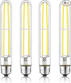 7.3 Inch E26 Led Bulb 6W Dimmable, 6000K Cool White Edison Bulbs 800LM, Equal 80 Watt Tubular T10 T9 Long Clear Glass Light Bulb for Rustic Pendant Industrial Pipe Wall Sconces - 4Pack