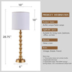 Gold Table Lamp Set of 2 Metal Bamboo Shape Base 29" Rustic Buffet Lamp with Linen White Shade Tall Nightstand Lamps Bedside Nightlights for Living Room Bedroom Guest Room