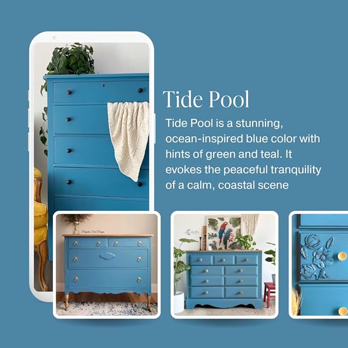 Country Chic All-in-One Chalk Paint for Furniture, Cabinets, Home Decor, Eco-Friendly, Matte Finish, Built-In Primer & Top Coat for Wood, Metal - Tide Pool (Blue) - 8 oz (237 ml)