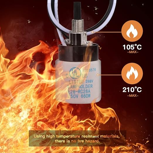 Helunsi E26 E27 Ceramic Lamp Socket with Rotary Knob Switch, Universal Replacement Porcelain ON OFF Turn Switch Light Bulb Socket, E26 Medium Base Lamp Holder with Threaded Nuts and Wire Lead - 2 Pack