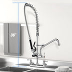 Commercial Sink Faucet with Sprayer 36" Height 8" Adjustable Center, Commercial Wall Mount Kitchen Sink Faucet with Pre-Rinse Sprayer and 12" Swing Spout for Restaurant Industrial