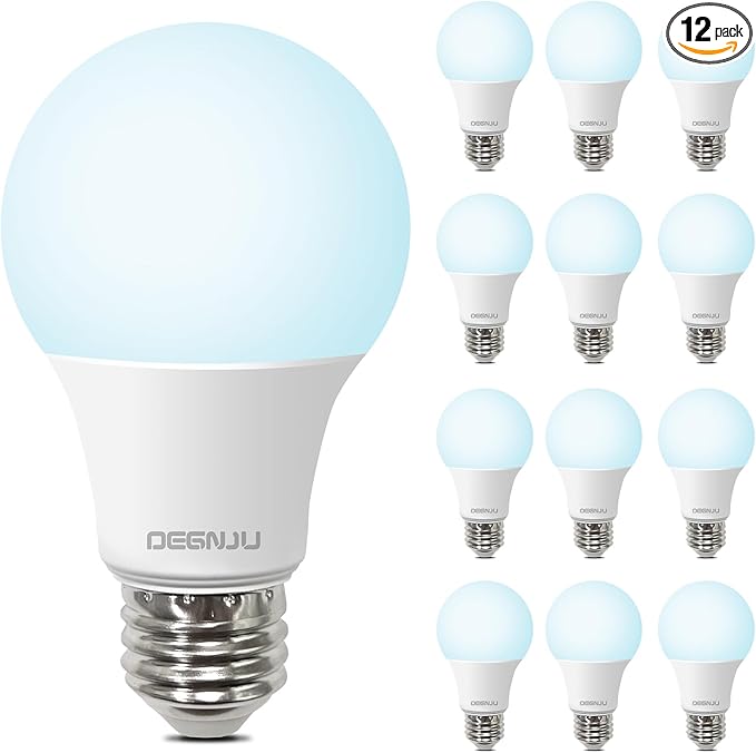 LED Light Bulbs Daylight 5000K, 60 Watt Equivalent LED Bulbs, A19 Standard Bulbs, 800 LM, 15000 Hours, E26 Base, Non-Dimmable, 8W White LED Bulbs for Bedroom Living Room, 12 Pack