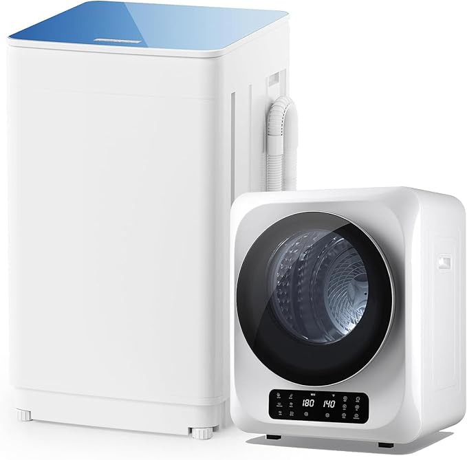 Auertech Portable Washer and Dryer Combo Set, 12 lbs Portable Clothes Dryers, 6 Drying Modes, 18 lbs Fully Automatic Washing Machine, 7 Wash Cycles, Compact Washer and Dryer for Apartment, RV, Dorm