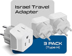 Ceptics Israel Plug Adapter - 2 in 1 Type H Adapter, US to Jersusalem Plug Adapter - Israel, Palestine Travel Adapter Plug, - Dual USA Inputs, CE, RoHS - 3 Pack