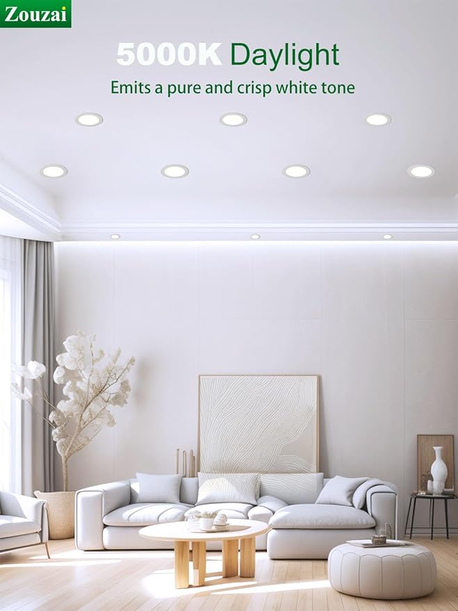 zouzai 20 Pack 4 Inch Ultra-Thin LED Recessed Ceiling Light with Junction Box 5000K Daylight Dimmable Can-Killer Downlight - ETL and Energy Star Certified