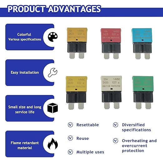 BOJACK Automotive Low Profile ATC ATO Fuse Auto Reset Fuse 5A 10A 15A 20A 25A 30A Standard Fuses for Boat Truck SUV Motorcycle 32VDC Fuse Assortment Kit