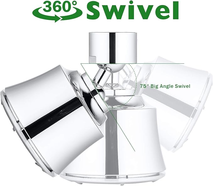 Faucet Sprayer Attachment with 2 Ball Joint, Big Angle Swivel Kitchen Sink Faucet Head Replacement, 4 Spray Models, 55/64-27UNS Famale Thread, Male Thread Adapter Included, Polished Chrome