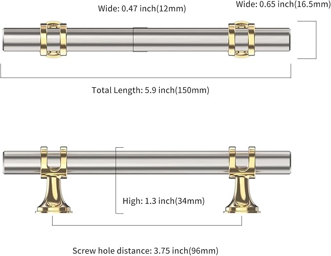 Asidrama 10 Pack 3.75 Inch(96mm) Gold and Brushed Satin Nickel Kitchen Cabinet Handles, Cabinet Pulls Kitchen Cabinet Hardware Cupboard Handles Drawer Pulls