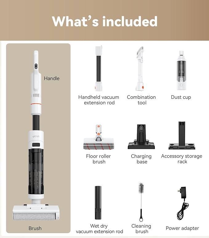 JONR ED20 Pro 4-in-1 Cordless Wet Dry Vacuum Cleaner, 17000 Pa Vacuum Suction Power, Self-Cleaning and Automatic Drying with One Click, Intelligent Voice Reminder