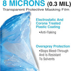 MAXIFILM 20ft x 250ft Roll of Blue Overspray Paintable Masking Plastic Sheeting -8 Micron, 0.3 Mil, Protective Masking Film Cover, Auto Painting, Cover Cloth Home Walls Furniture (2, 20ft x 250ft)