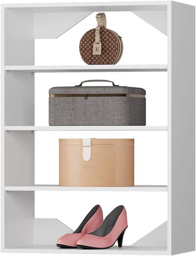 Short Tower Closet Unit, Modular Closet System, Wood Closet System Organizer with Storage for Walk In Closets, Clothing Rack Wardrobe Closet for Hanging Clothes, Bedroom, White, 25.5"W