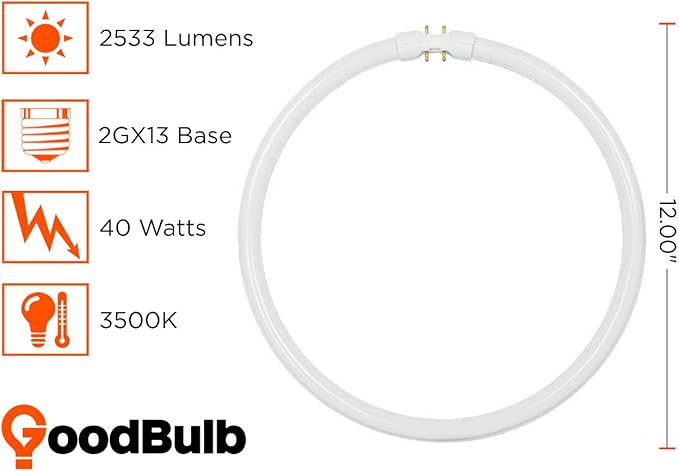 GoodBulb 40 Watt 12 Inch T5 Fluorescent Circline Light Bulb 3500K Neutral White Light Color 2GX13 Base High Output 2533 Lumens 40W 10000 Life Hours 80 CRI Pack of 20 Bulbs