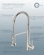 Kitchen Faucet, Kitchen Faucet with Soap Dispenser, Faucet for Camper Farmhouse RV Kitchen Sink, Single Handle Stainless Steel Kitchen Sink Faucets with Pull Down Sprayer, Nickel Brushed