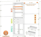 Closet System, 4-8 FT Closet Organizer Tower with 2 Wooden Drawers and Shelves, Can Fit 60 to 96 inch Walk-in Closet System with 5 Hanging Rods, Built-in, White